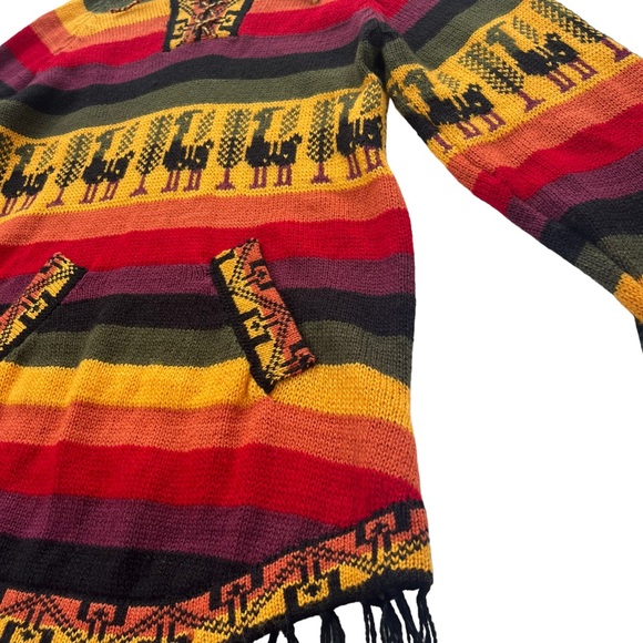 ARTESANIAS APAZA ALPACA Women’s S/M Peru Multicolor Sunset Stripe Hooded Sweater - Picture 8 of 15
